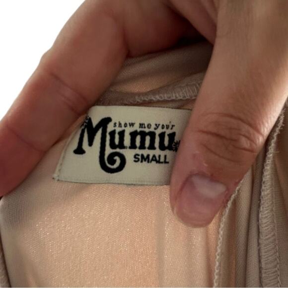 Show Me Your MuMu Jenn Maxi Dress Taupe Cream Size Small Show Me the Ring Crisp - Picture 3 of 3